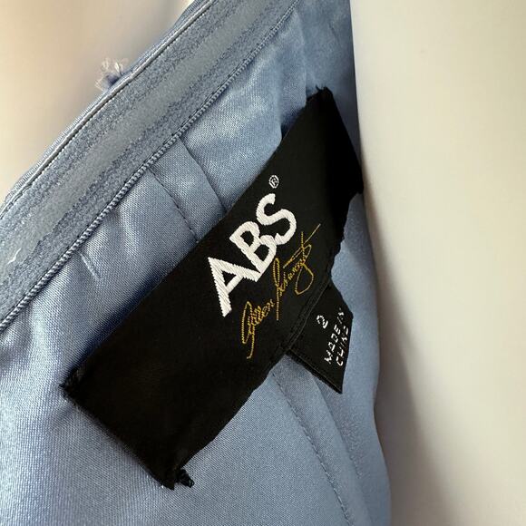 ABS Allen Schwartz Strapless Dress Light Blue Satin Corset Draped Pleated US 2 - Picture 9 of 11
